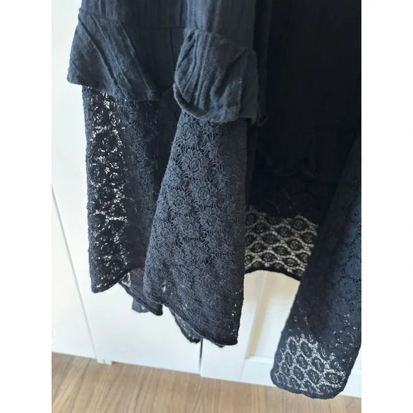 Free People Black Lace Maxi Bring the Romance Dress Large Boho Ruffle - Picture 4 of 5